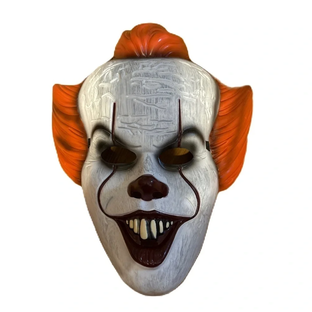 Pennywise Mask NEW Adult Creepy Clown Mask with Orange Hair Halloween